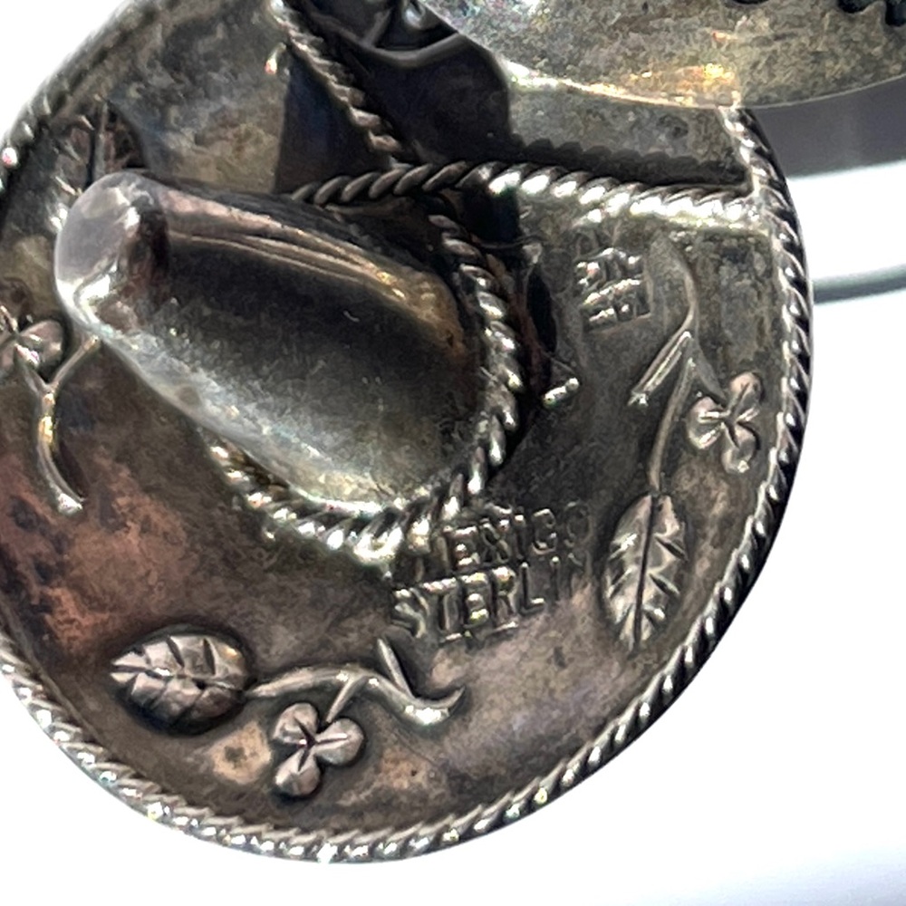 Vintage Mexican Detailed Sombrero Screw Back Earrings Sterling Silver 925 - Picture 3 of 10